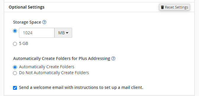 Optional Email Settings in Cpanel